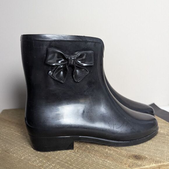 Mel by Melissa wellington boots black rain booties with bow 7 - Picture 2 of 11